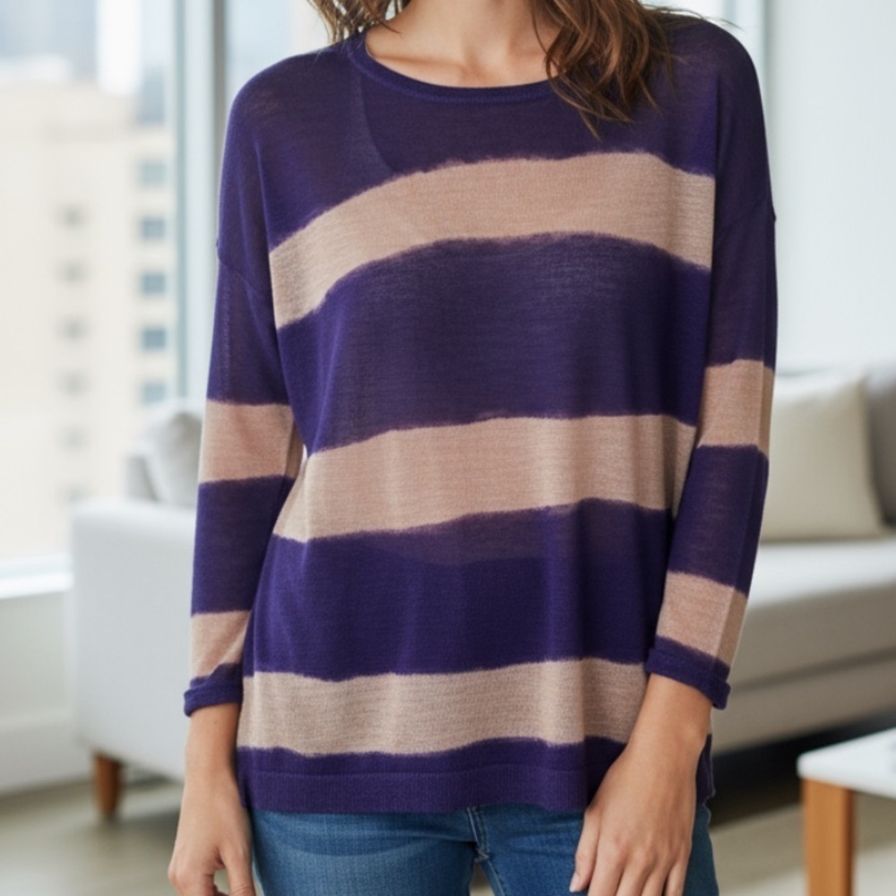 Loft ramie petite wide striped sweater xsp